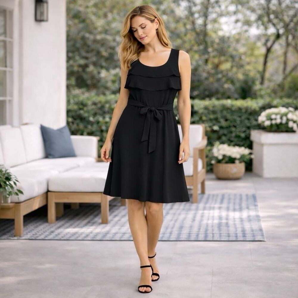 ALEX MARIE Women’s Dacie Dress Size 16 Black A-Line Flare Belt Sleeveless